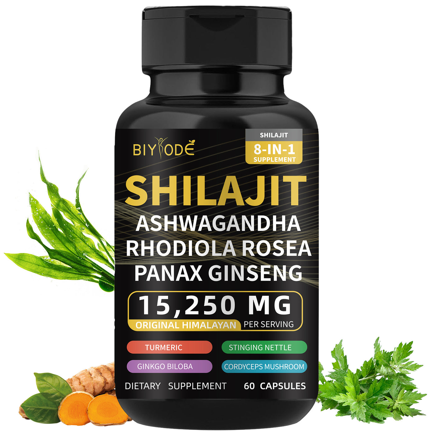Biyode Effective Formula Ready Stock Fast Shipping Wholesale Pure Natural Himalayan Shilajit Capsules  With Ashwagandha Ginseng Healthcare Vitamin 8 In 1 Energy Supplement