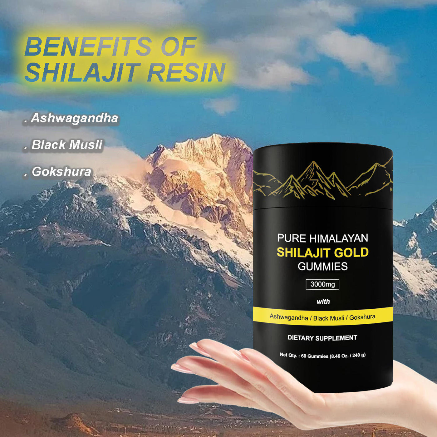 Himalayan Gold Shilajit Gummies Ashwagandha Extract 85 Trace Minerals Fulvic Acid Antioxidant 60 Count