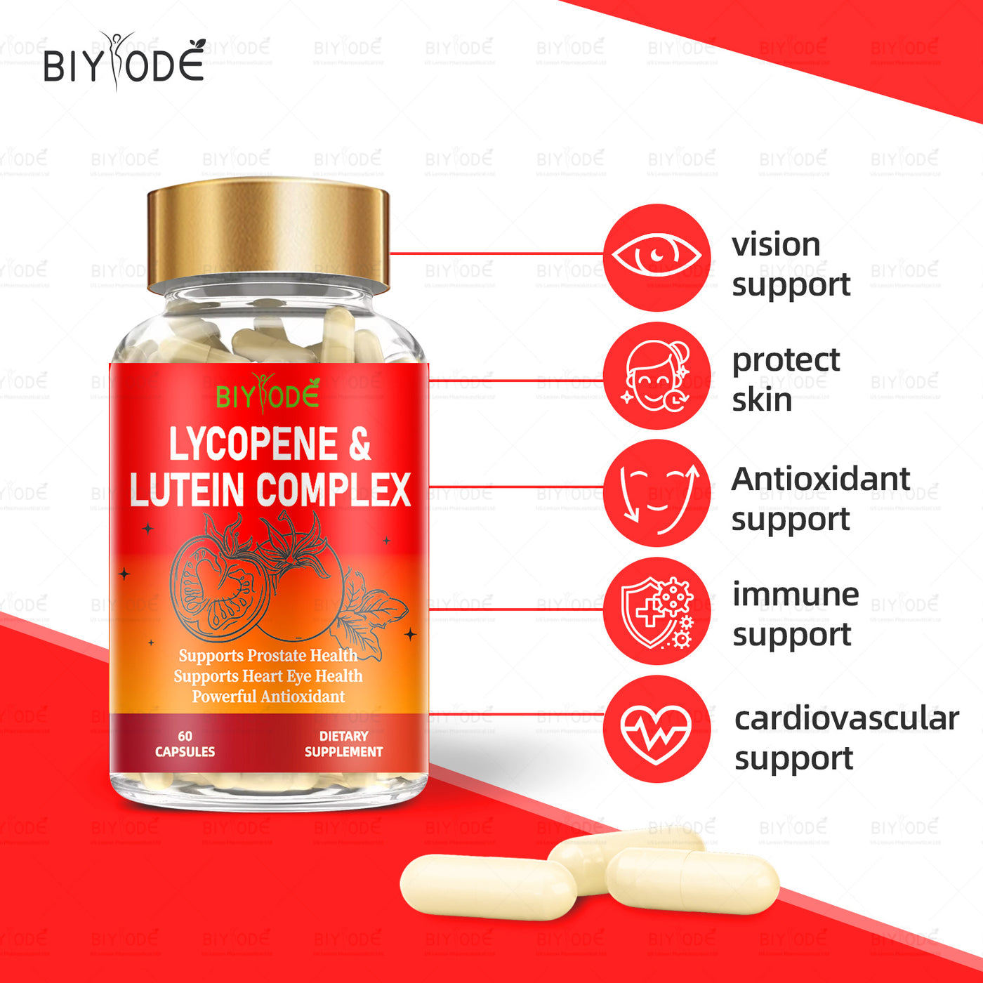 Jiabeikang Factory Wholesale Vitamins Blood Heart Eyes Health Supplements Lycopene Lutein 2 In 1 Capsules